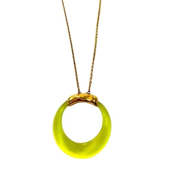 ALEXIS BITTAR Hand Carved Neon Yellow Lucite Circle Pendant Necklace - Picture 1 of 6